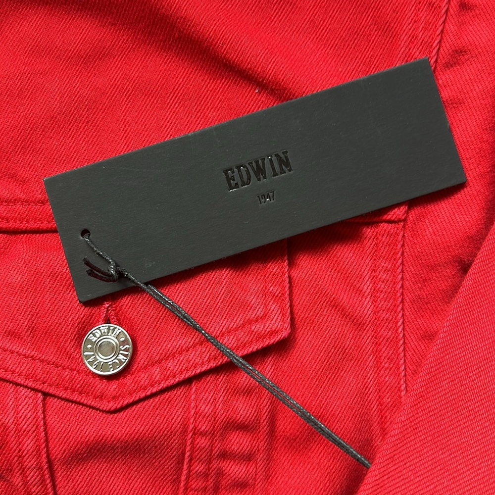 EDWIN Anthropologie Women's SIA Denim Jacket Scarlet 80s Cropped Colorful NWT - Picture 3 of 4